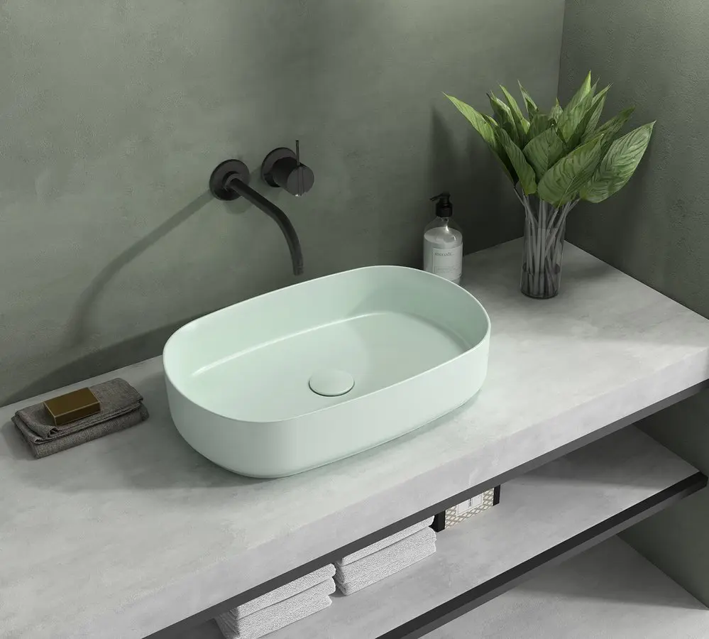 Lavoar pe blat, 55x36 cm, fara preaplin, verde menta SAPHO Infinity [3]