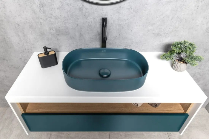 Lavoar pe blat, 55x36 cm, fara preaplin, verde petrol SAPHO Infinity [2]