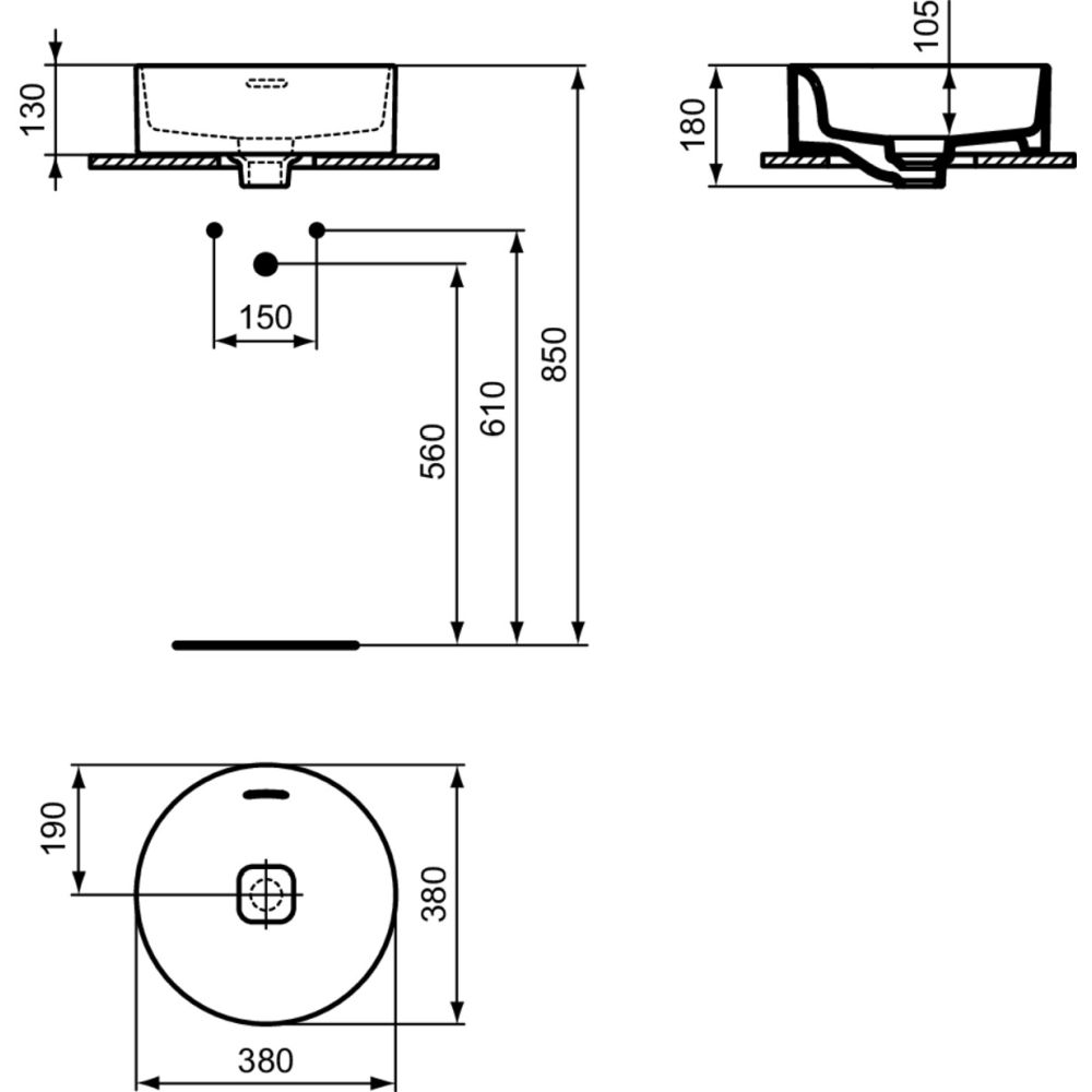 Lavoar pe blat alb 38 cm, rotund, cu preaplin, Ideal Standard Strada II [6]