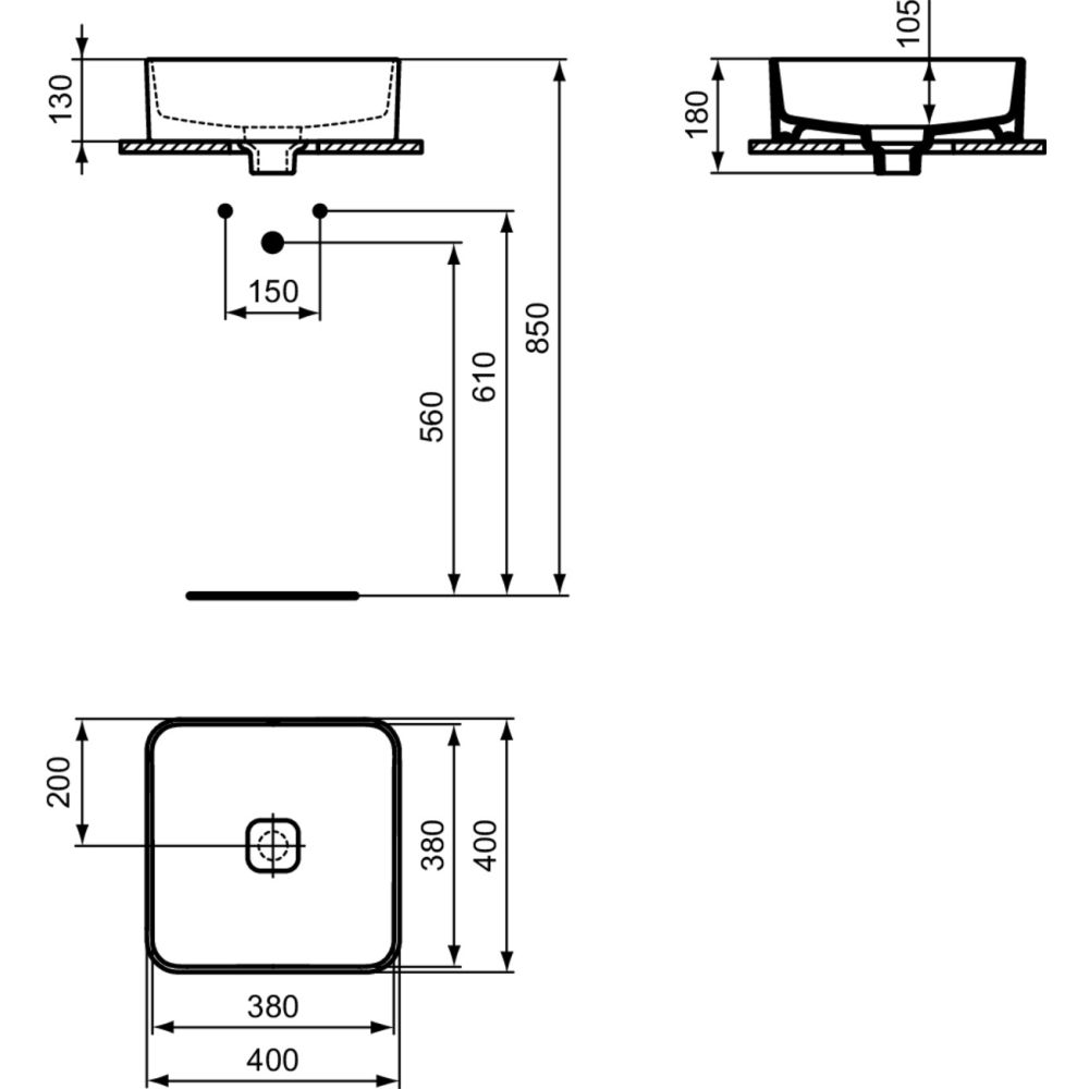 Lavoar pe blat alb 40 cm, patrat, Ideal Standard Strada II [6]