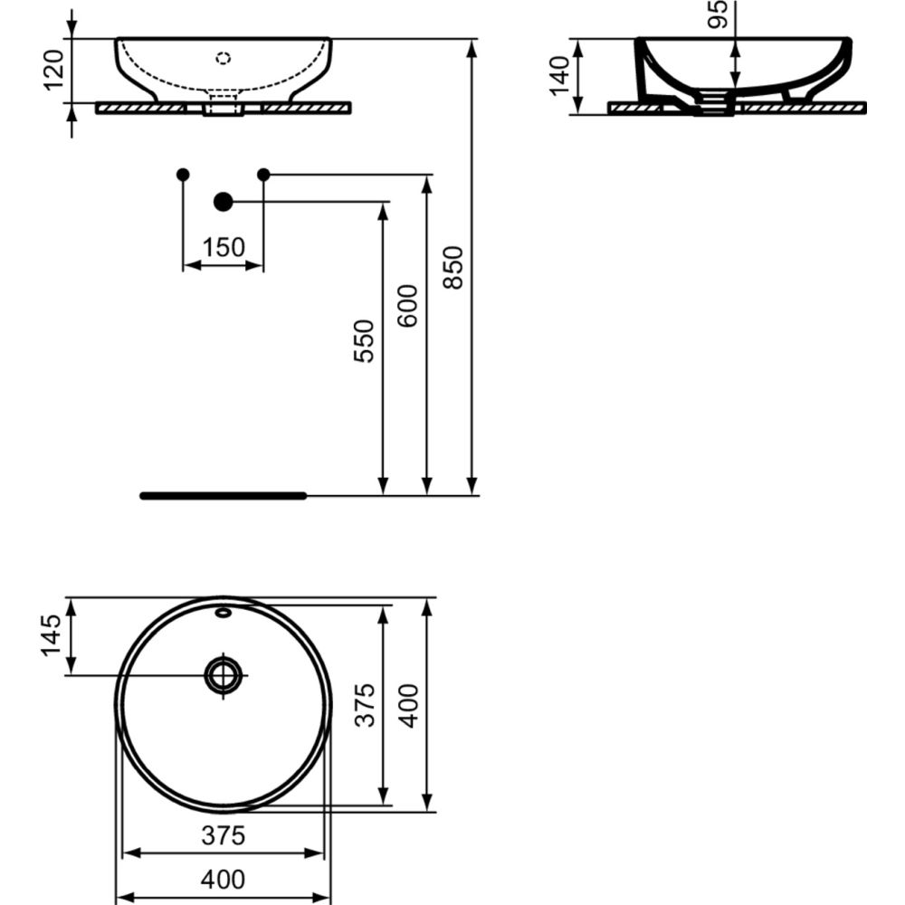 Lavoar pe blat alb 40 cm, rotund, cu preaplin, Ideal Standard i.Life B [4]