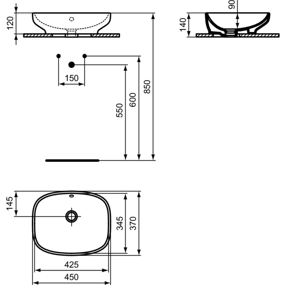 Lavoar pe blat alb 45 cm, dreptunghiular, cu preaplin, Ideal Standard i.Life B [5]