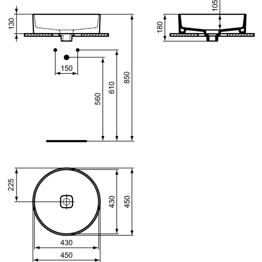 Lavoar pe blat alb 45 cm, rotund, Ideal Standard Strada II [6]