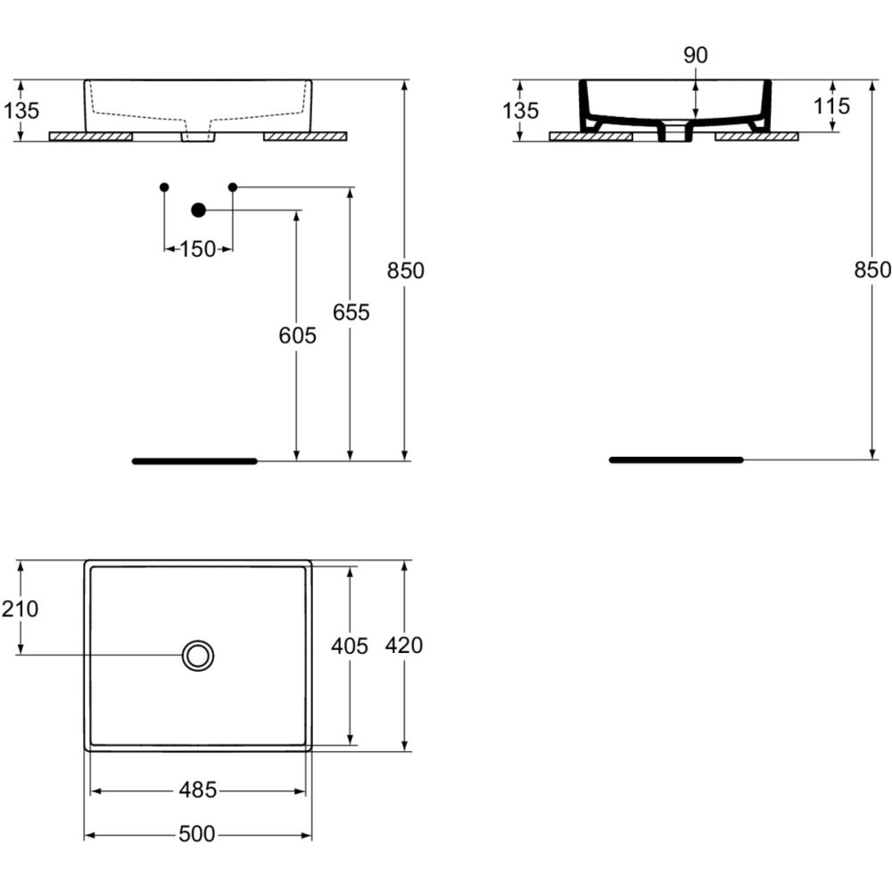 Lavoar pe blat alb 50 cm, dreptunghiular, Ideal Standard Strada [5]
