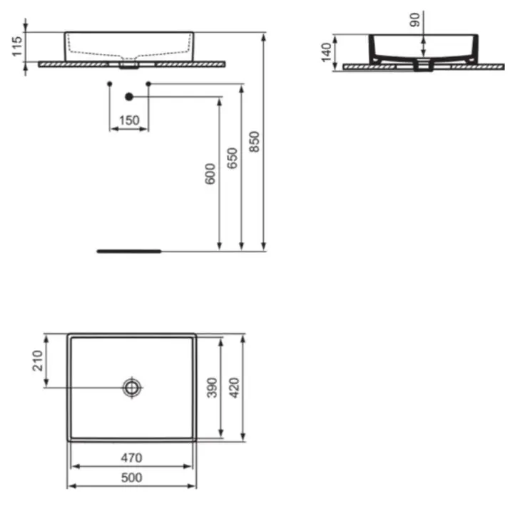 Lavoar cu montare pe blat, 50x42 cm, fără preaplin, fără orificiu pentru baterie, alb Ideal Standard i.Life B [5]