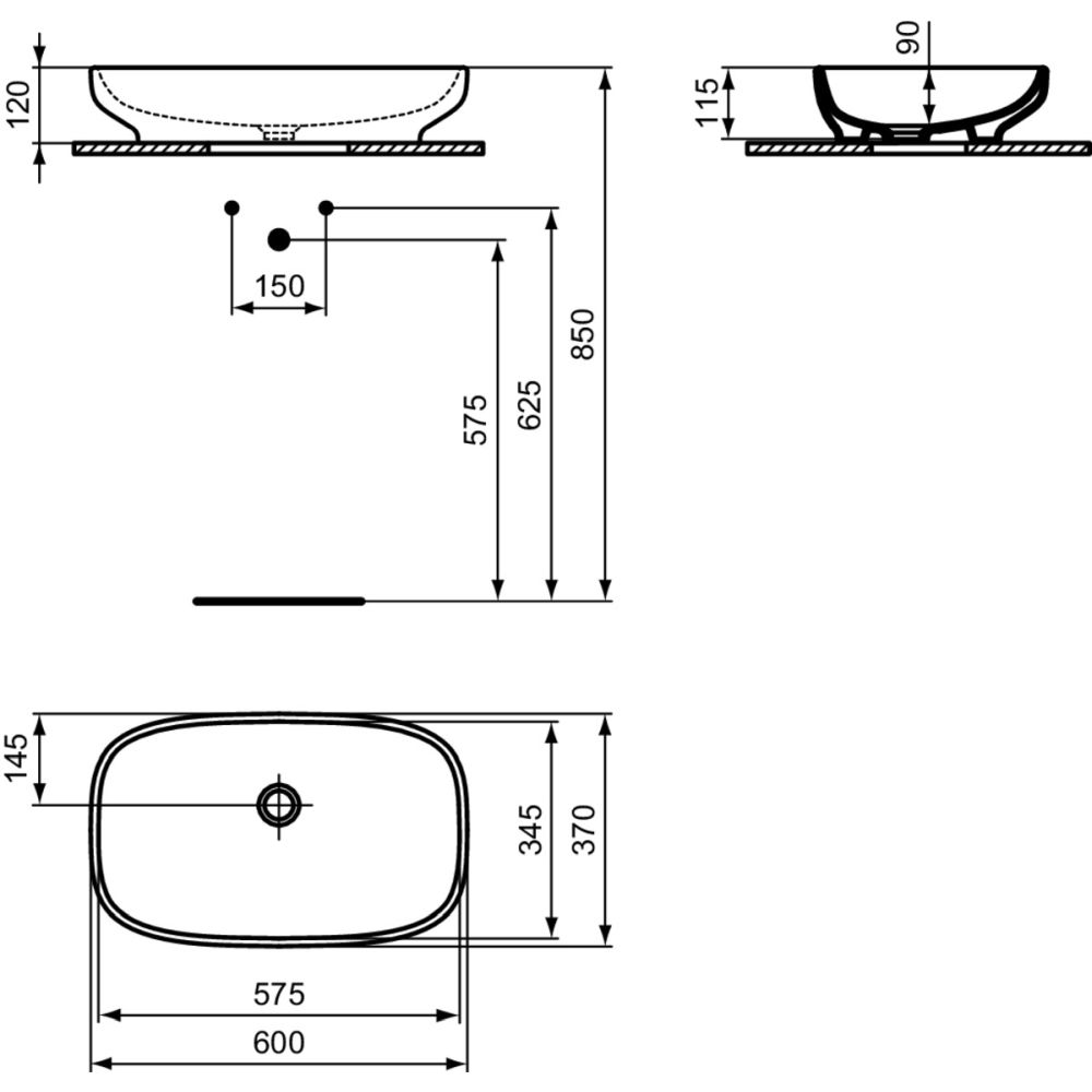 Lavoar pe blat alb 60 cm, dreptunghiular, cu preaplin, Ideal Standard i.Life B [5]