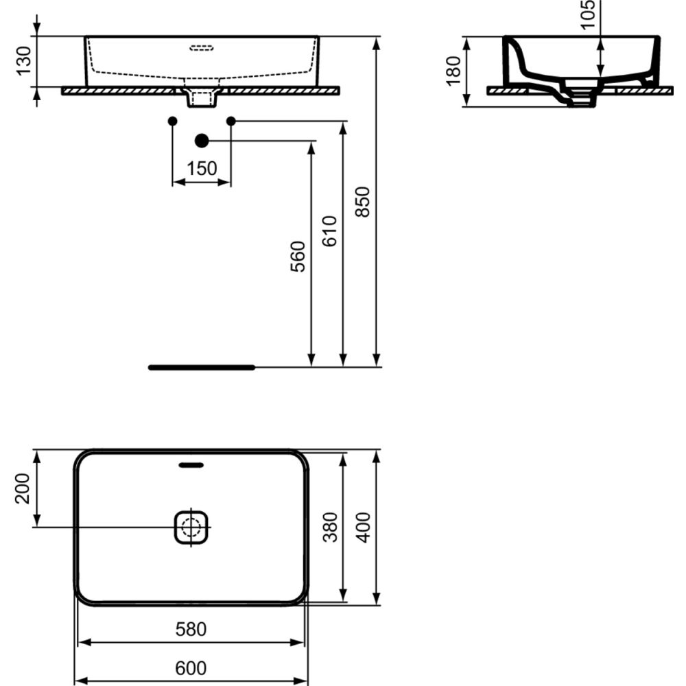 Lavoar pe blat alb 60 cm, dreptunghiular, Ideal Standard Strada II [6]