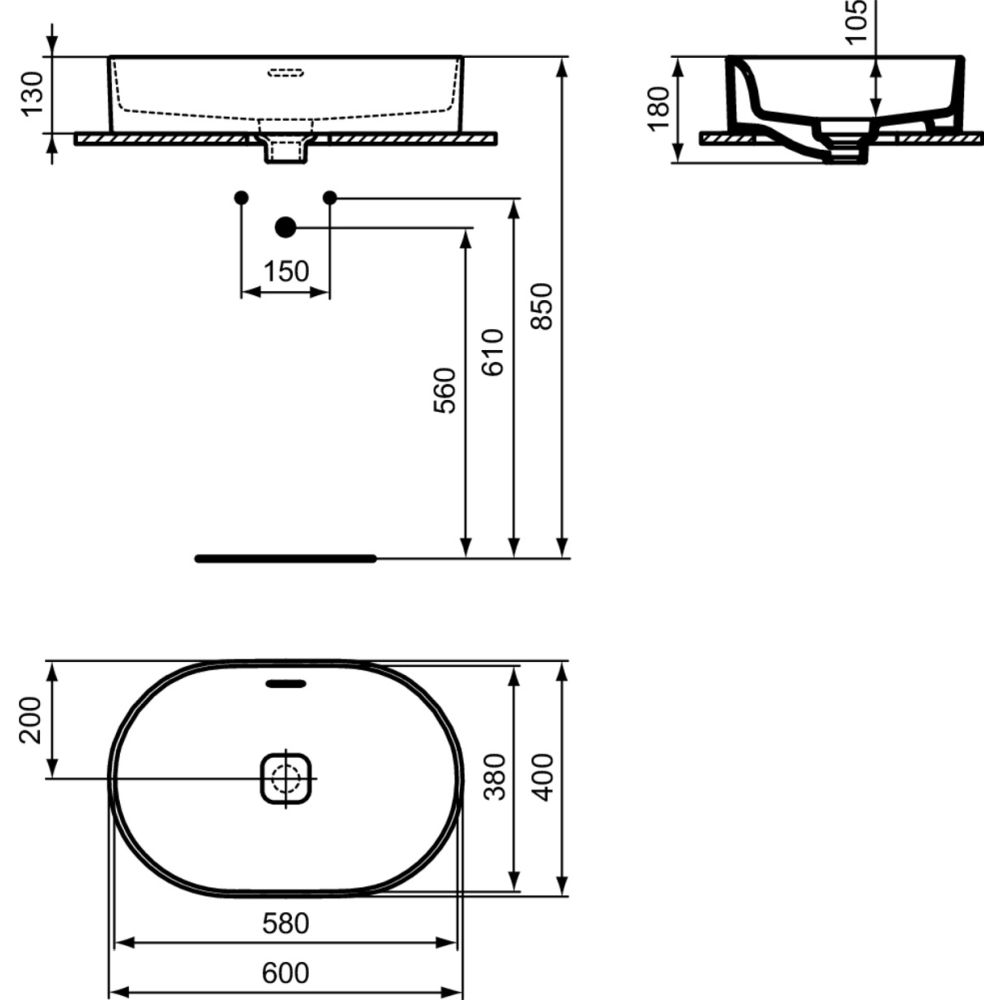 Lavoar pe blat alb 60 cm, oval, cu preaplin, Ideal Standard Strada II [6]
