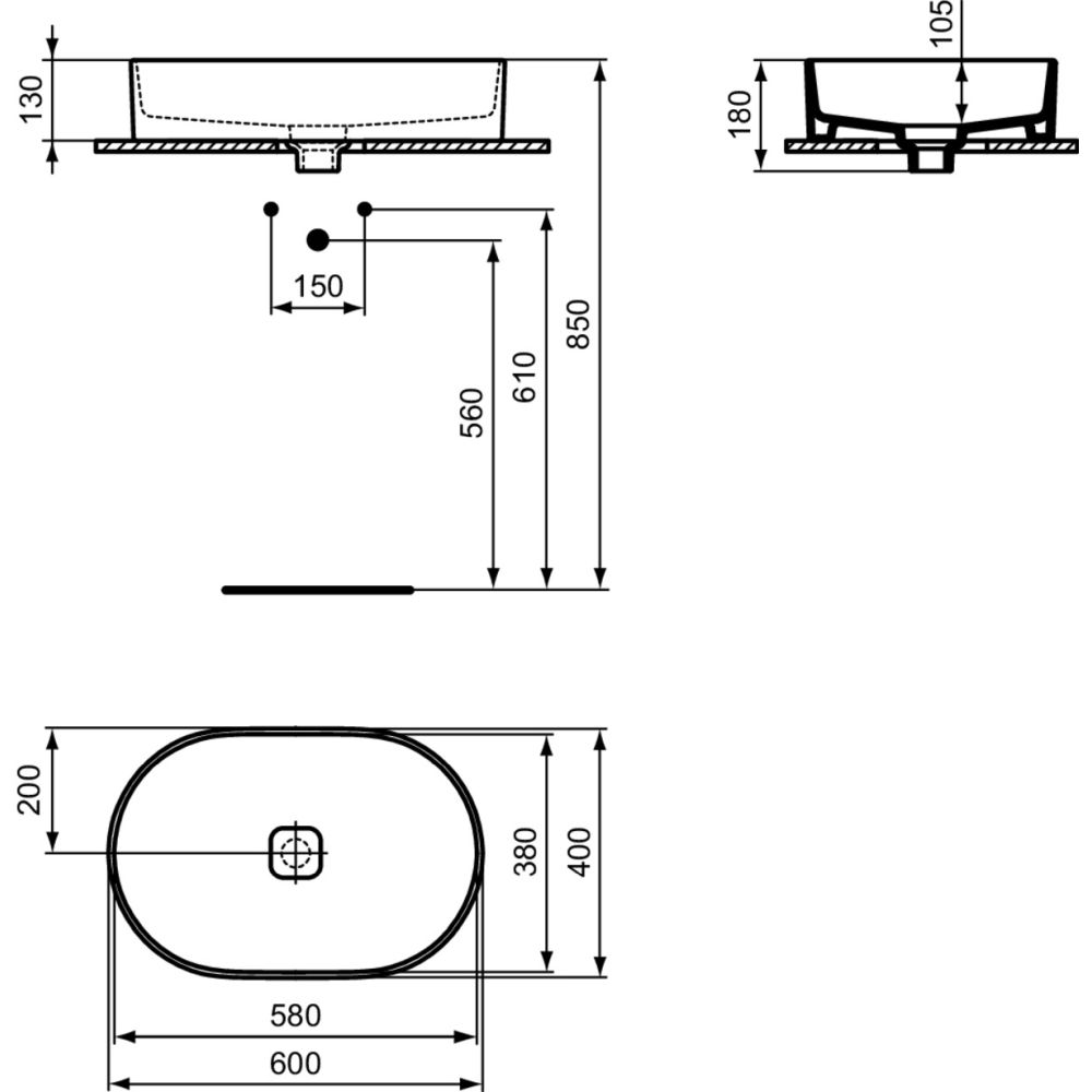 Lavoar pe blat alb 60 cm, oval, Ideal Standard Strada II [6]