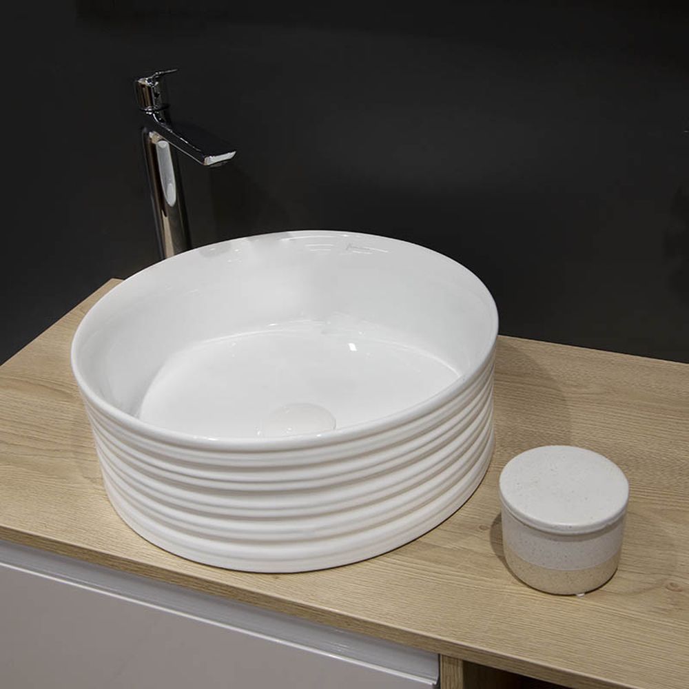Lavoar pe blat alb lucios 39 cm, rotund, Fluminia Theia [4]