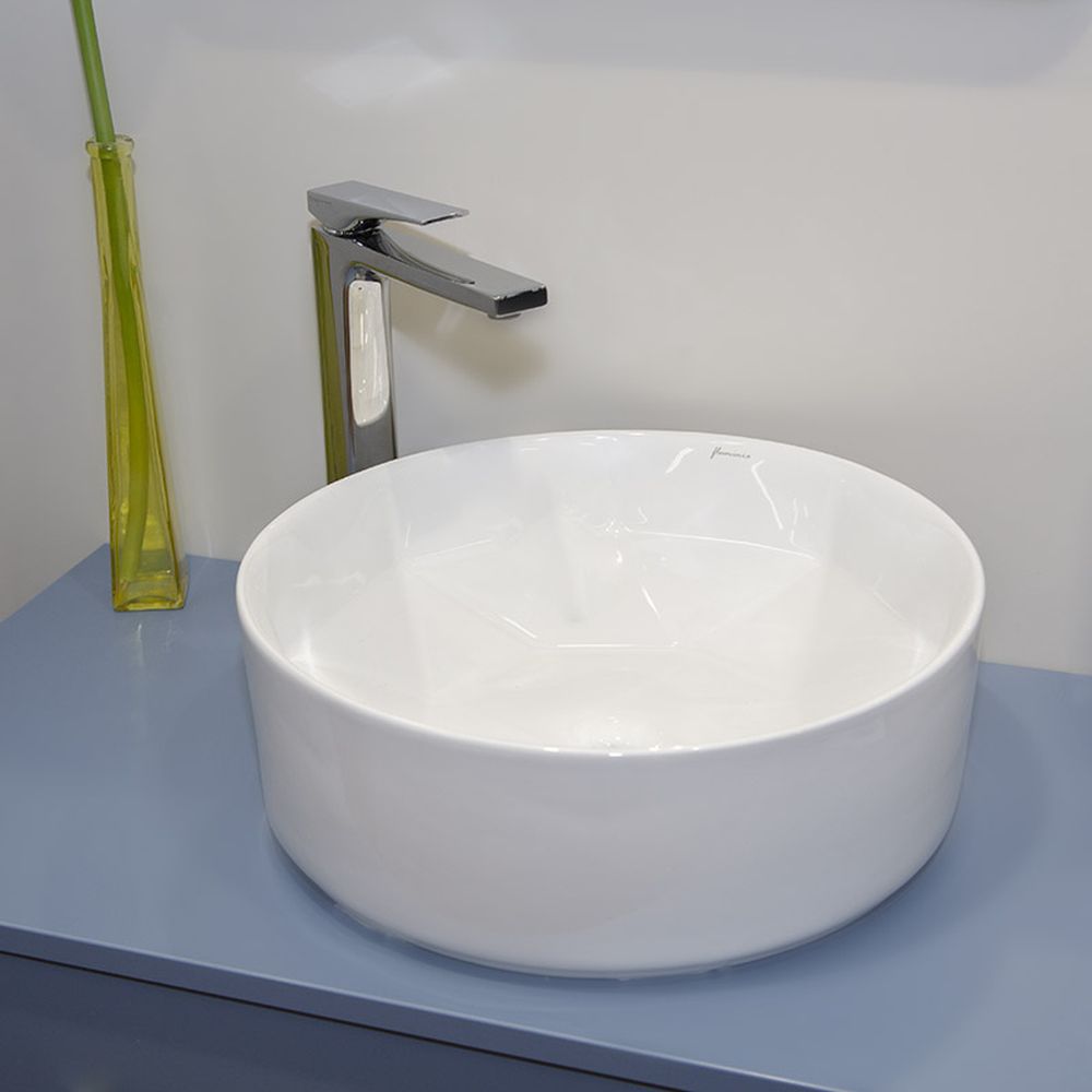 Lavoar pe blat alb lucios 40 cm, rotund, Fluminia Crystal [4]