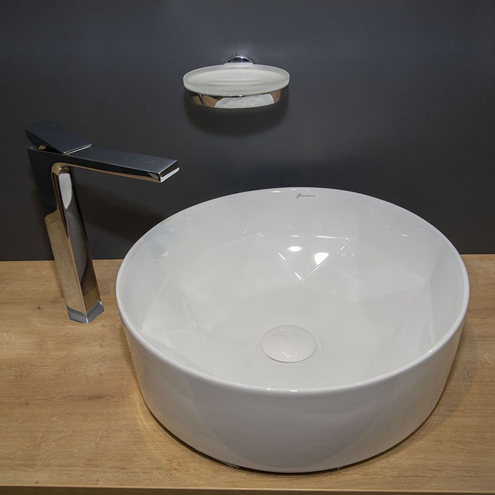 Lavoar pe blat alb lucios 40 cm, rotund, Fluminia Crystal [6]