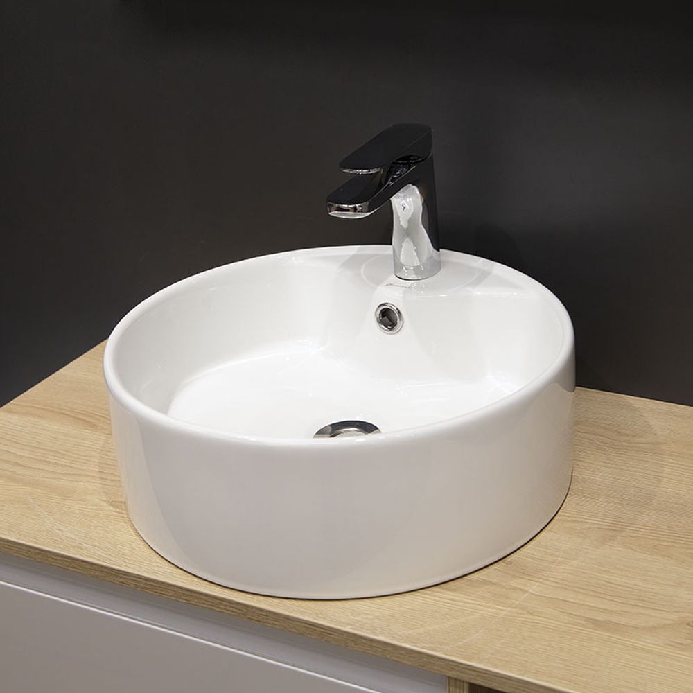 Lavoar pe blat alb lucios 40 cm, rotund, orificiu baterie, Fluminia Ibiza Grande New [6]