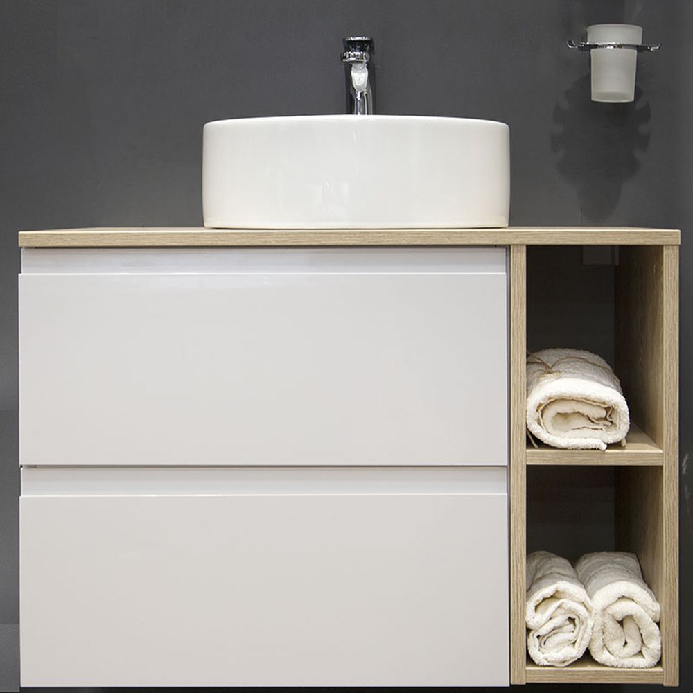 Lavoar pe blat alb lucios 40 cm, rotund, orificiu baterie, Fluminia Ibiza Grande New [4]