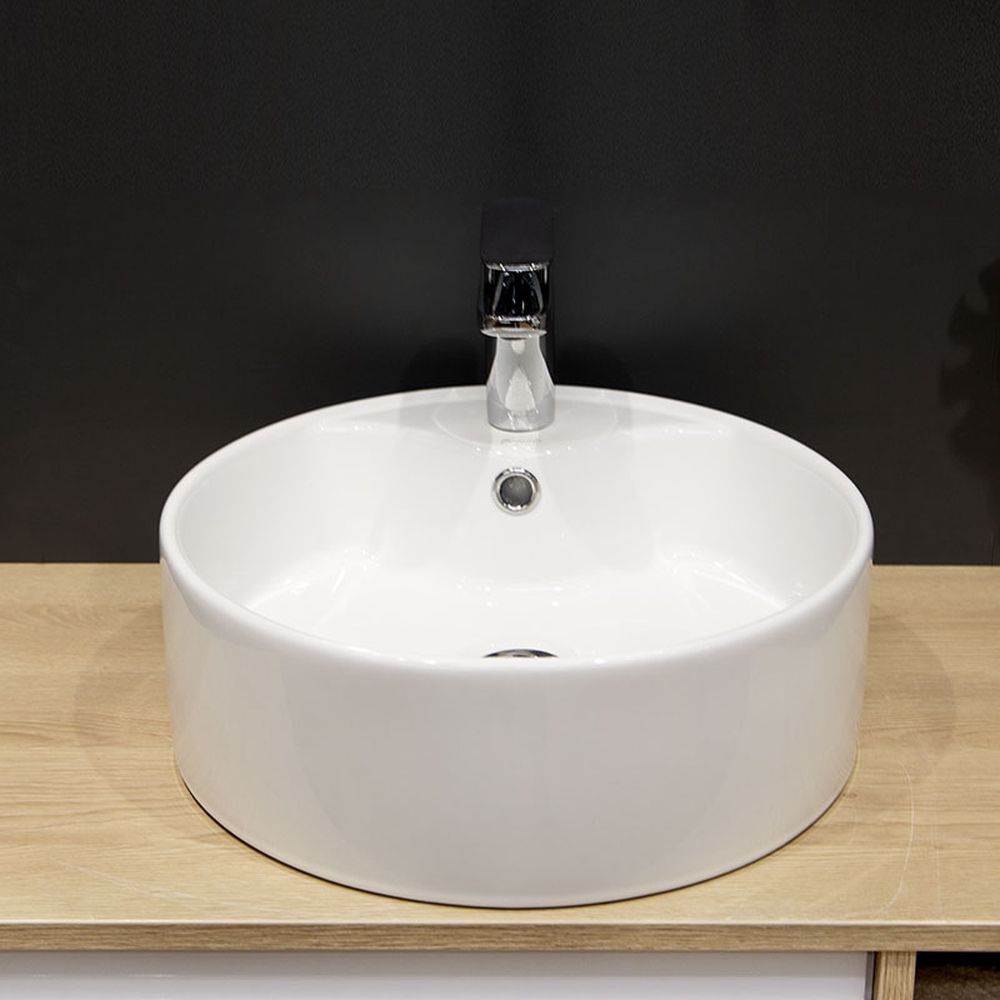 Lavoar pe blat alb lucios 40 cm, rotund, orificiu baterie, Fluminia Ibiza Grande New [5]