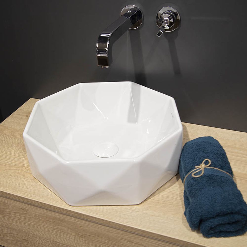 Lavoar pe blat alb lucios 42 cm, hexagonal, Fluminia Briliant [4]