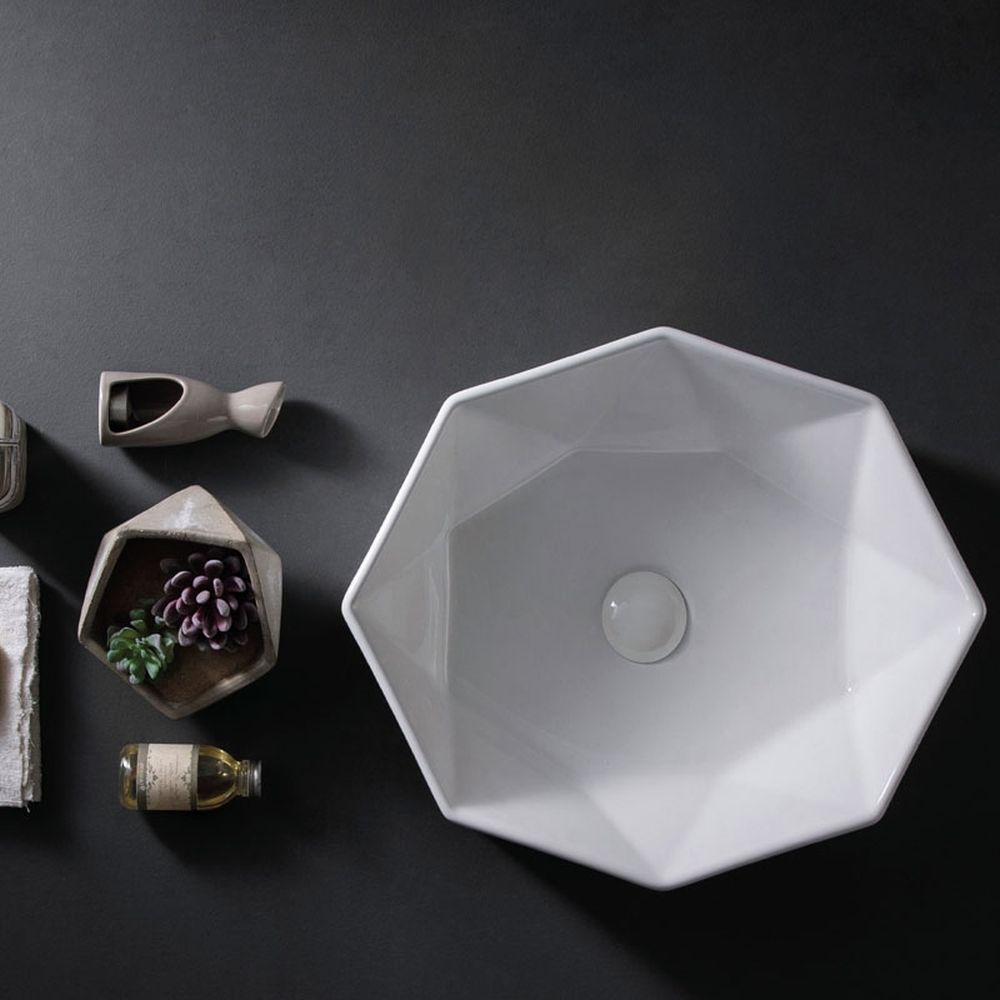 Lavoar pe blat alb lucios 42 cm, hexagonal, Fluminia Briliant [3]