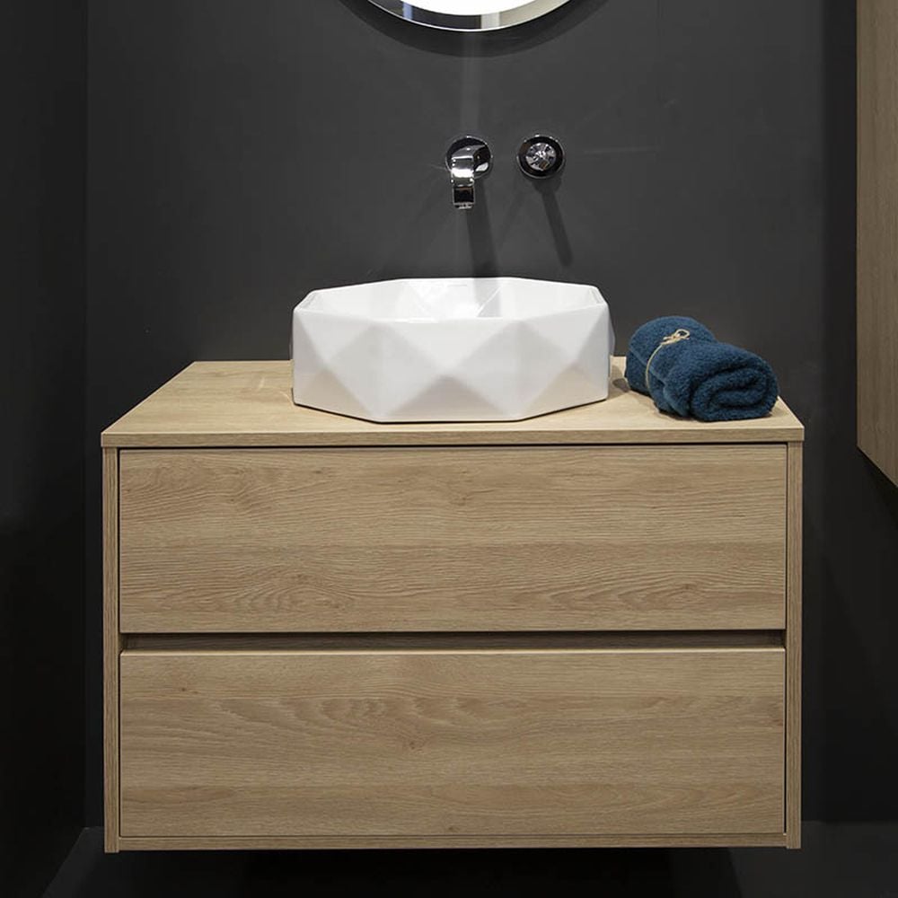 Lavoar pe blat alb lucios 42 cm, hexagonal, Fluminia Briliant [5]