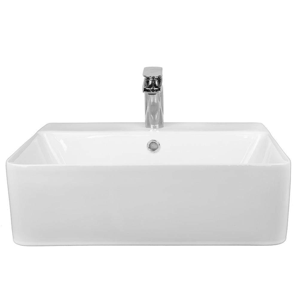 Lavoar pe blat alb lucios 46 cm, dreptunghiular, cu orificiu baterie, Fluminia Mercur [3]