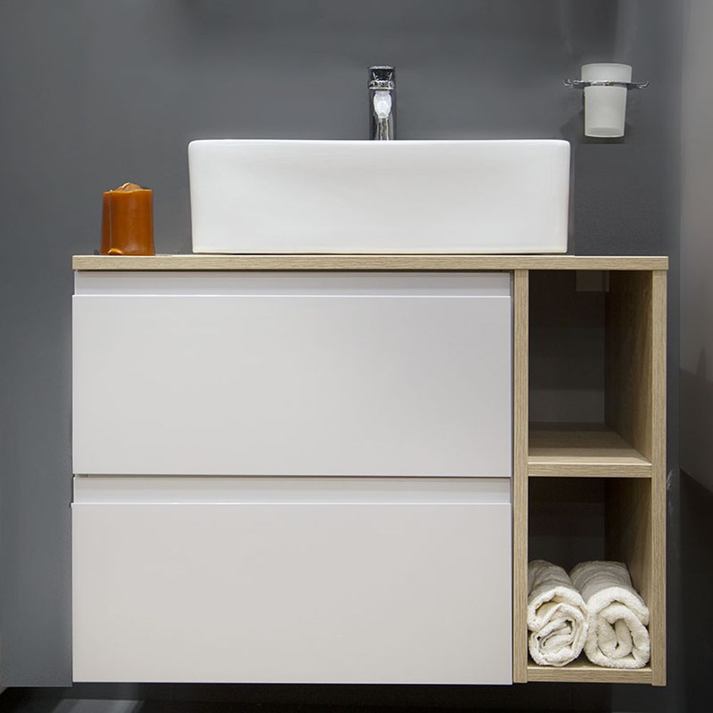Lavoar pe blat alb lucios 46 cm, dreptunghiular, cu orificiu baterie, Fluminia Mercur [6]