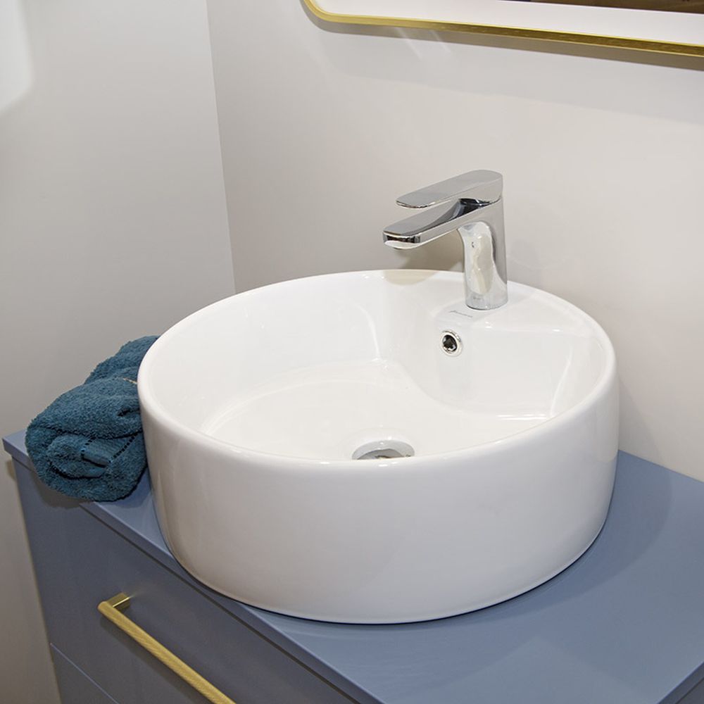 Lavoar pe blat alb lucios 47 cm, rotund, orificiu baterie, Fluminia Ibiza Grande New [5]