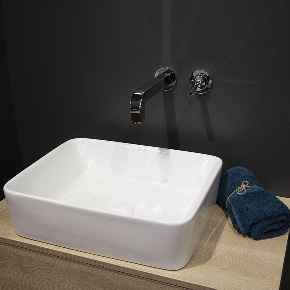 Lavoar pe blat alb lucios 48 cm, dreptunghiular, Fluminia Ares [4]