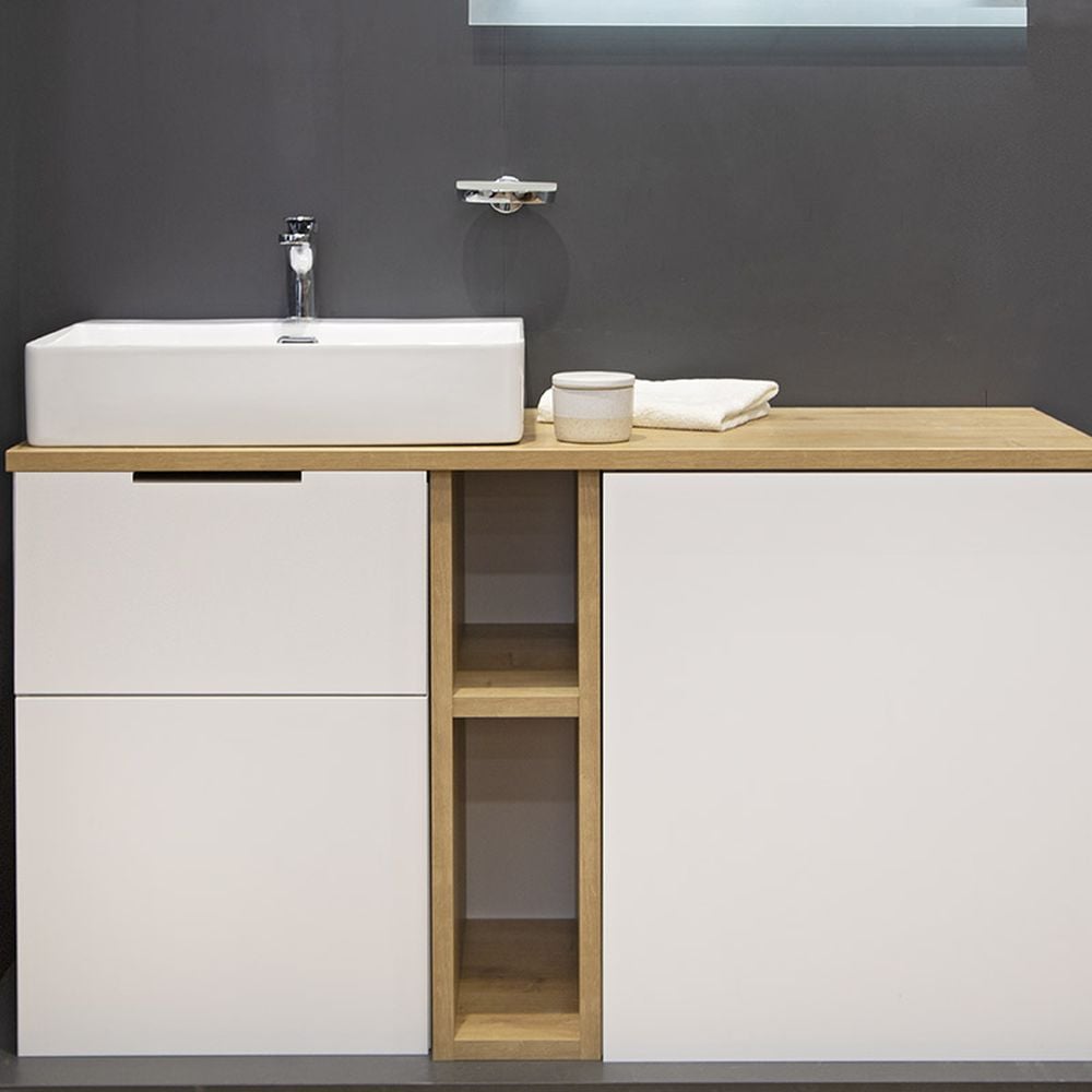 Lavoar pe blat alb lucios 50 cm, dreptunghiular, cu orificiu baterie, Fluminia Pluto [6]