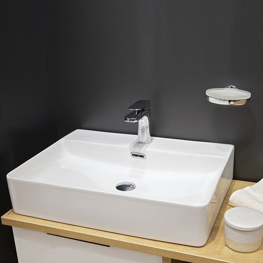 Lavoar pe blat alb lucios 50 cm, dreptunghiular, cu orificiu baterie, Fluminia Pluto [5]