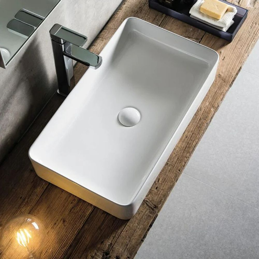 Lavoar pe blat alb lucios 50 cm, dreptunghiular, Fluminia Lena [2]