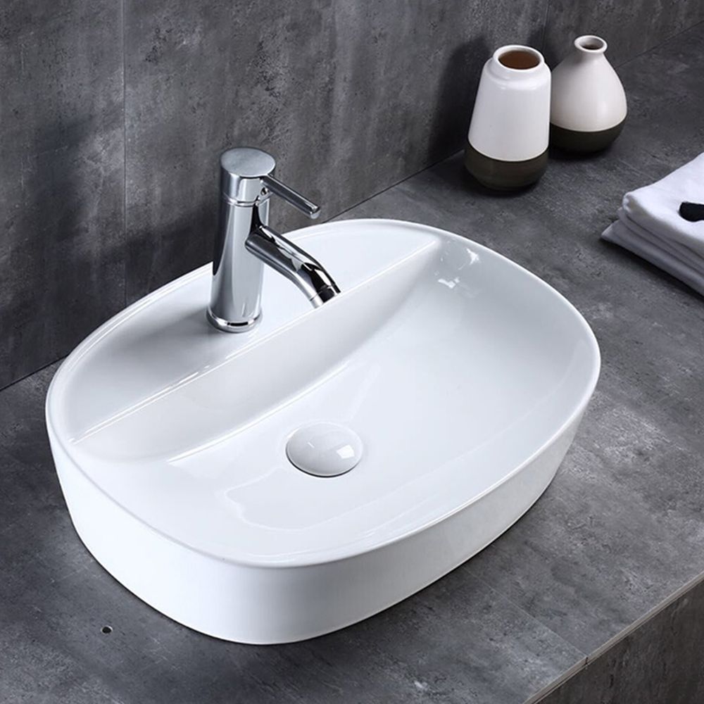 Lavoar pe blat alb lucios 50 cm, oval, Fluminia Cassandra [4]