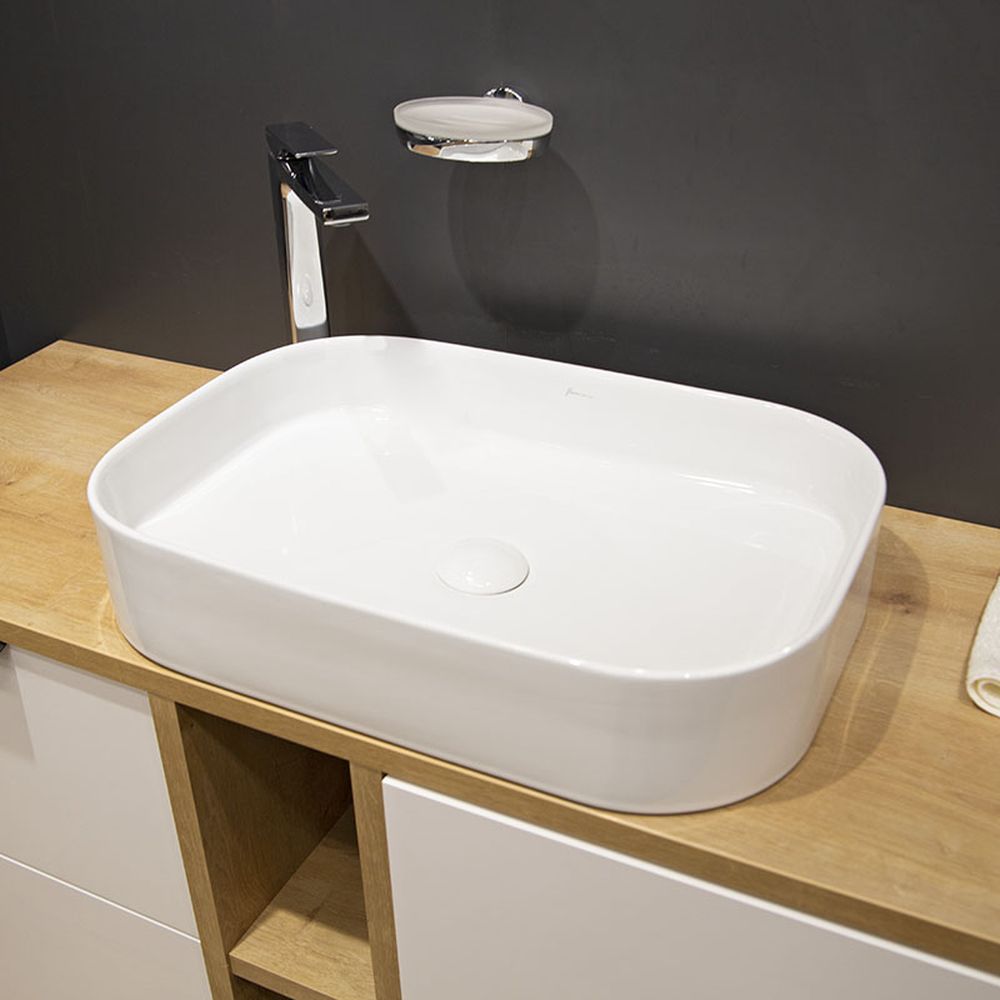 Lavoar pe blat alb lucios 55 cm, dreptunghiular, Fluminia Capri [5]