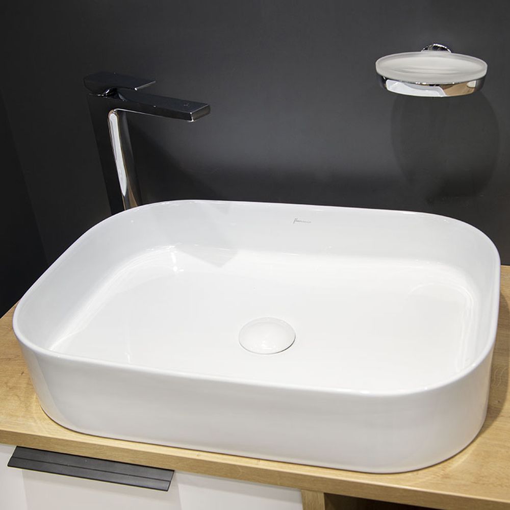 Lavoar pe blat alb lucios 55 cm, dreptunghiular, Fluminia Capri [4]