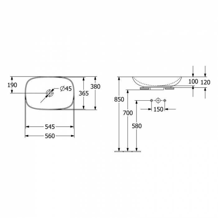 Lavoar pe blat alb lucios 56 cm, dreptunghiular, Villeroy & Boch, Loop & Friends [6]