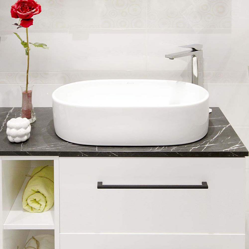 Lavoar pe blat alb lucios 56 cm, oval, Fluminia Tisa [7]