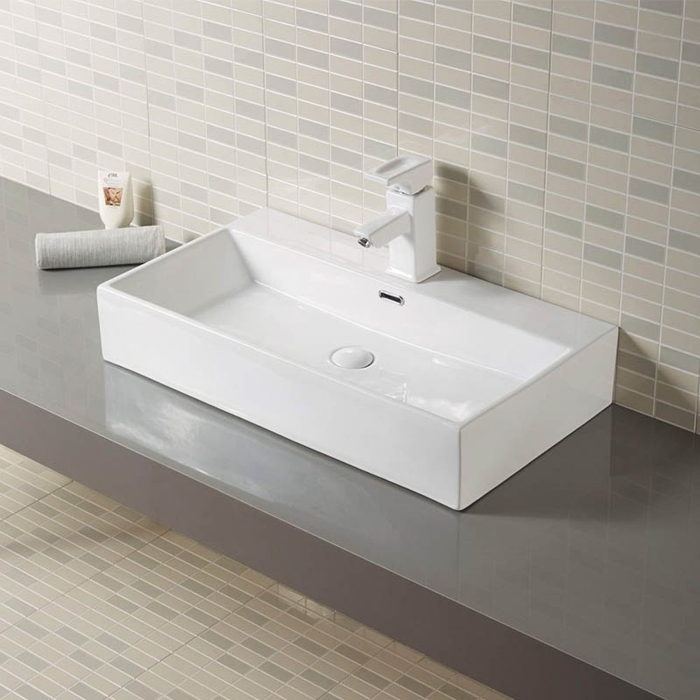Lavoar pe blat alb lucios 60 cm, dreptunghiular, cu orificiu baterie, Fluminia Pluto [3]