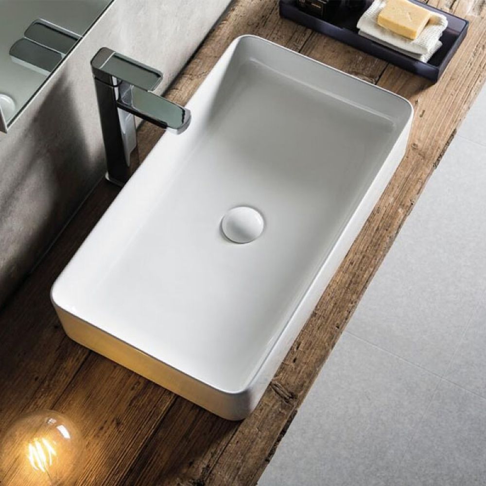 Lavoar pe blat alb lucios 60 cm, dreptunghiular, Fluminia Lena [3]