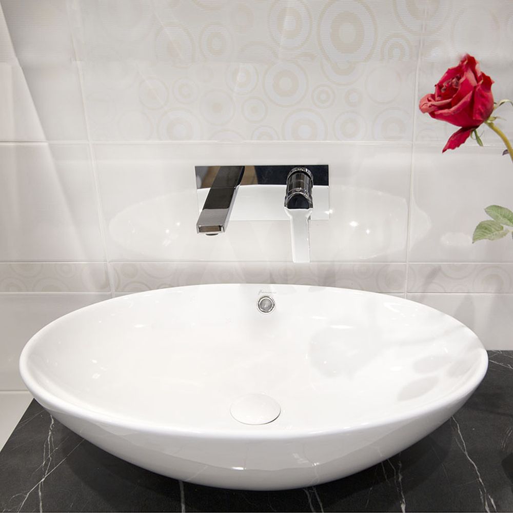 Lavoar pe blat alb lucios 64 cm, oval, cu preaplin, Fluminia Nil [5]