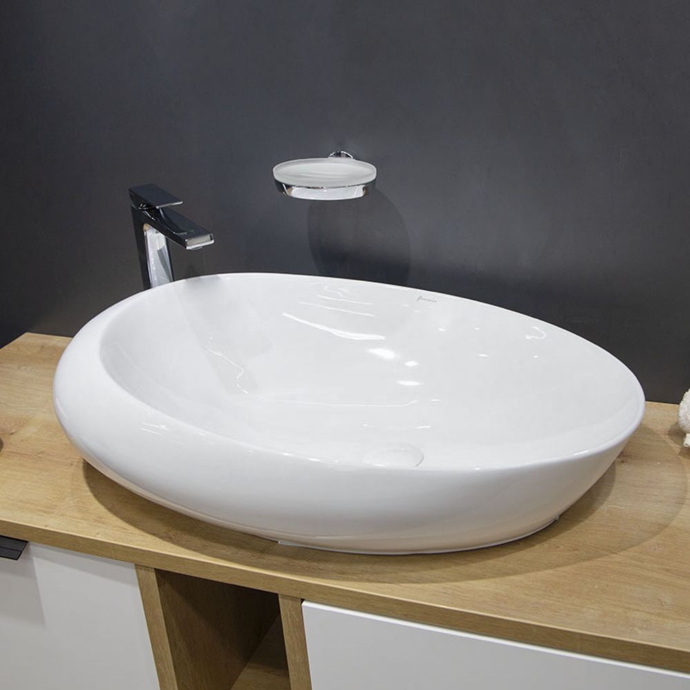 Lavoar pe blat alb lucios 66 cm, oval, Fluminia Egg Maxi [5]