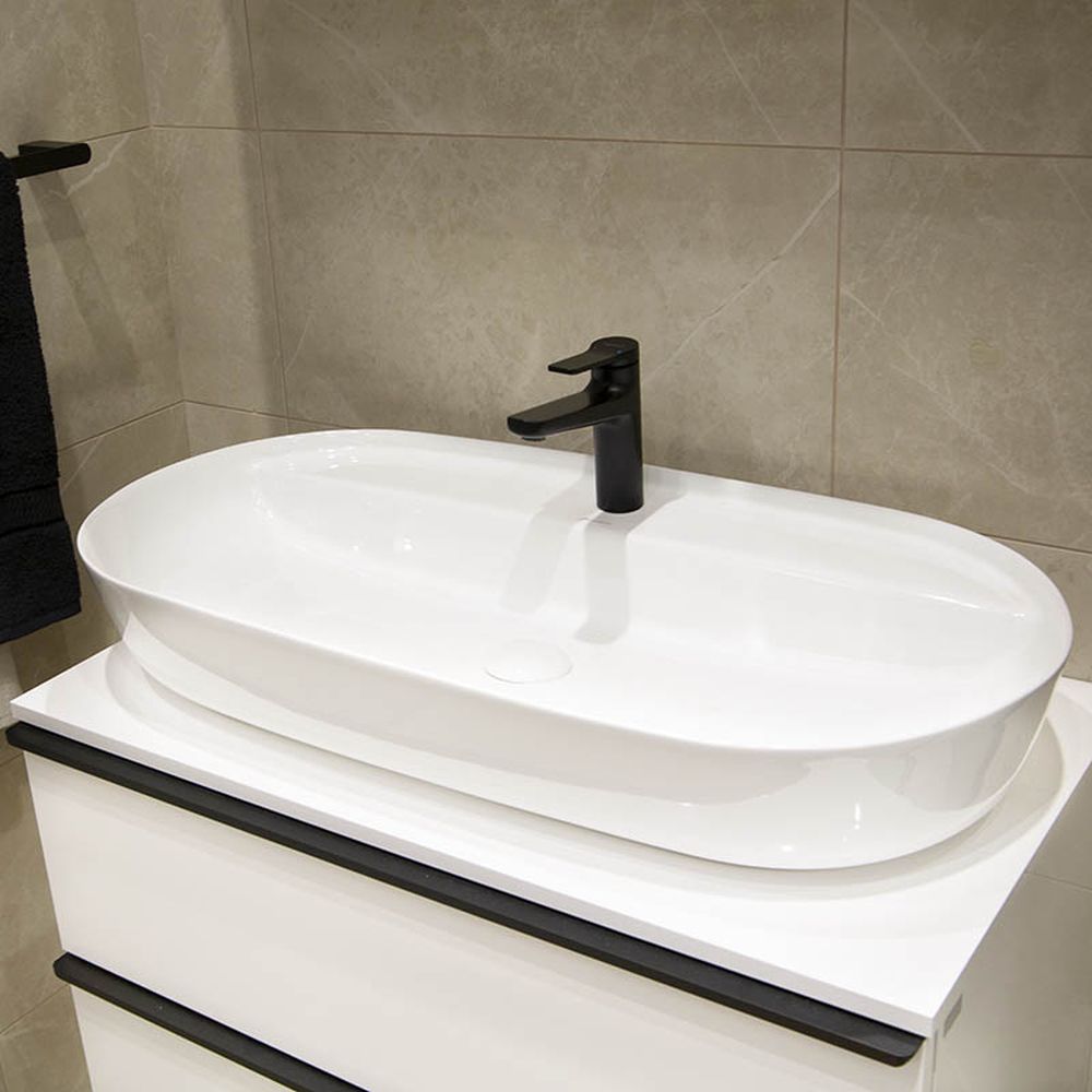 Lavoar pe blat alb lucios 80 cm, oval, Fluminia Cassandra [6]