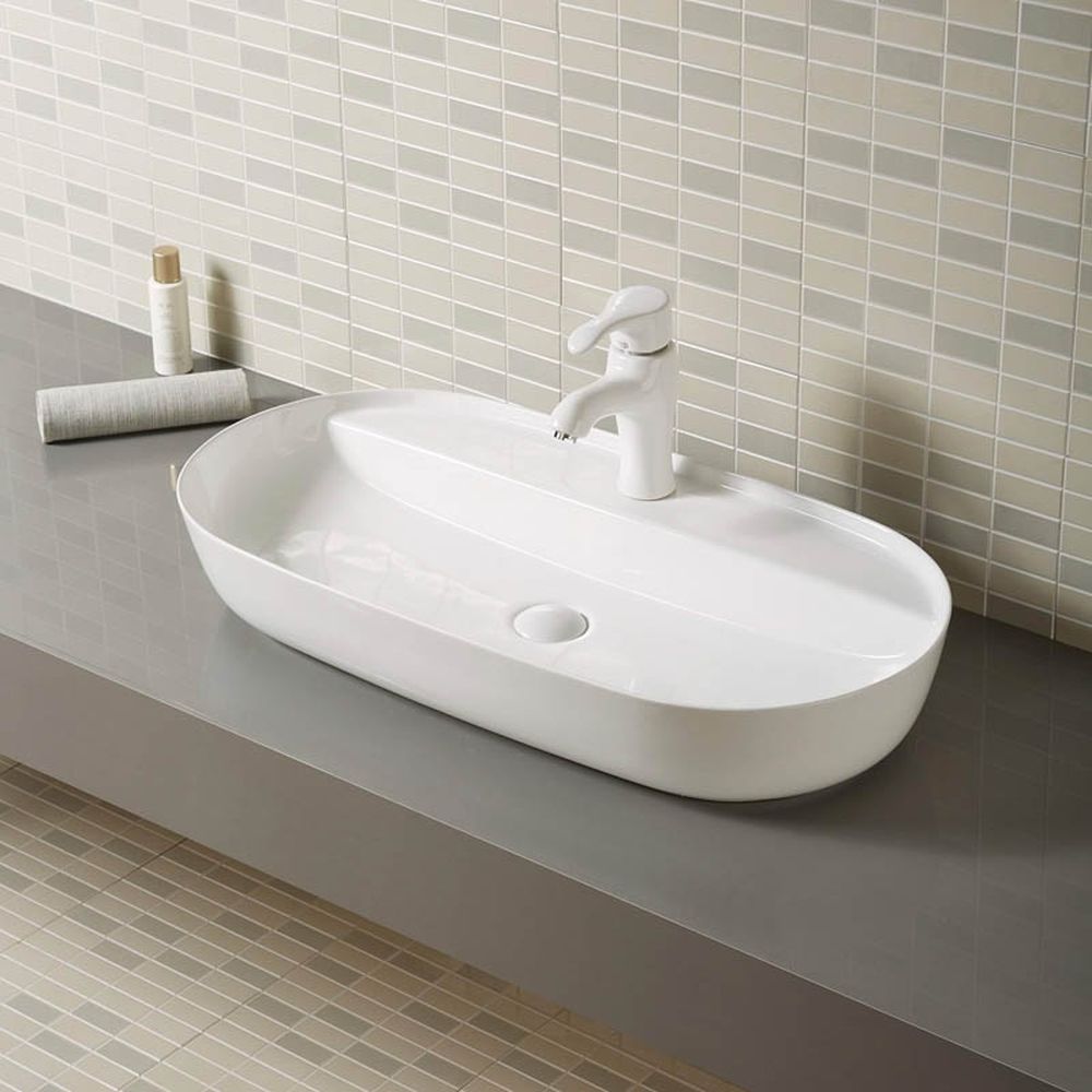 Lavoar pe blat alb lucios 80 cm, oval, Fluminia Cassandra [4]