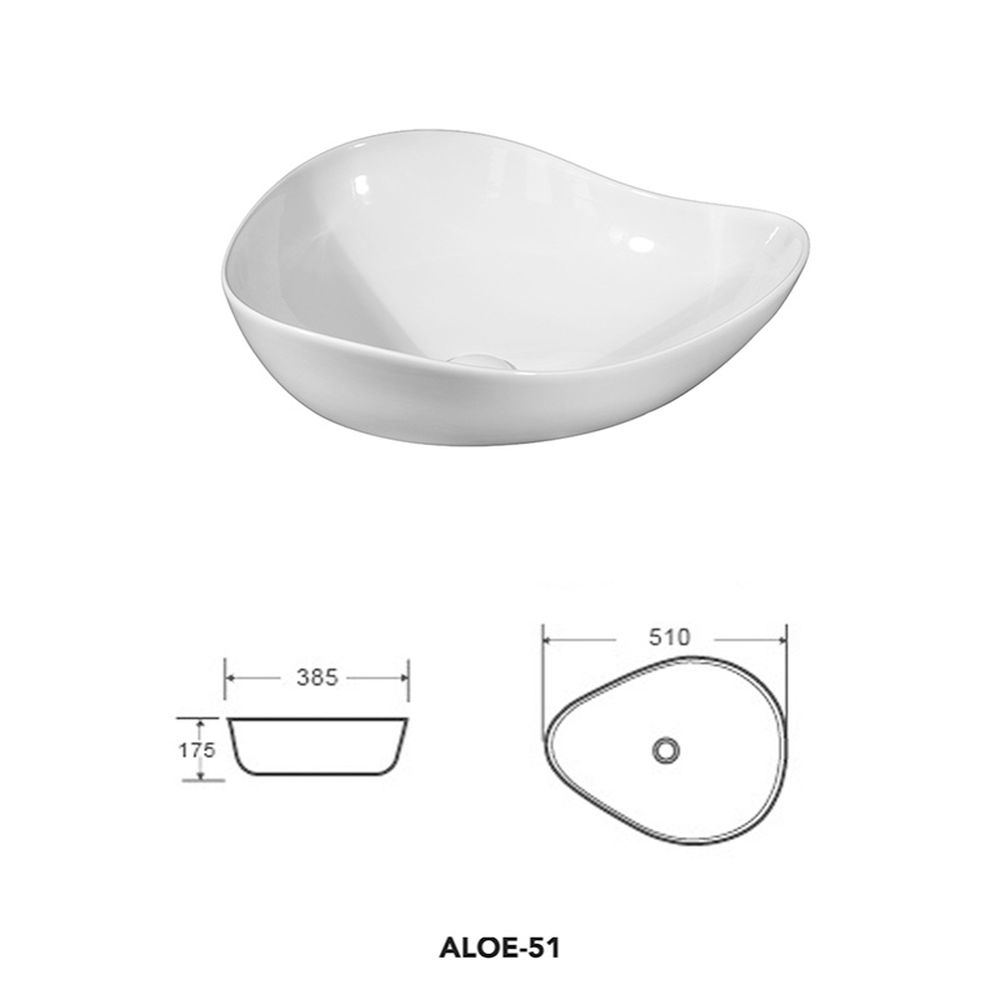 Lavoar pe blat alb lucios, asimetric, 51 cm, Fluminia Aloe [7]