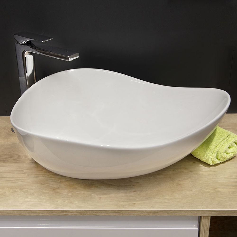 Lavoar pe blat alb lucios, asimetric, 51 cm, Fluminia Aloe [5]