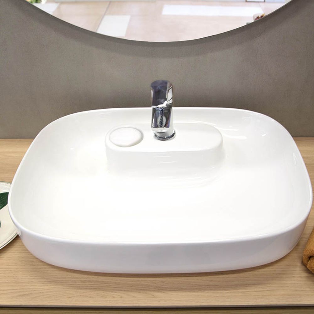 Lavoar pe blat alb lucios, dreptunghiular, 60 cm, Fluminia Pallas-V, ventil cu capac ceramic inclus [4]