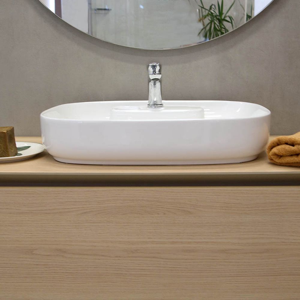 Lavoar pe blat alb lucios, dreptunghiular, 60 cm, Fluminia Pallas-V, ventil cu capac ceramic inclus [5]