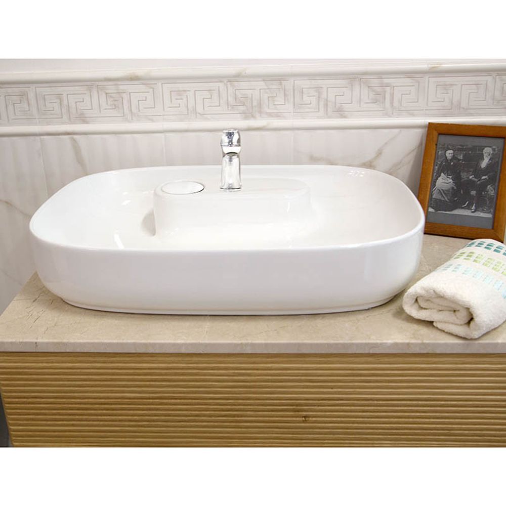 Lavoar pe blat alb lucios, dreptunghiular, 60 cm, Fluminia Pallas-V, ventil cu capac ceramic inclus [7]