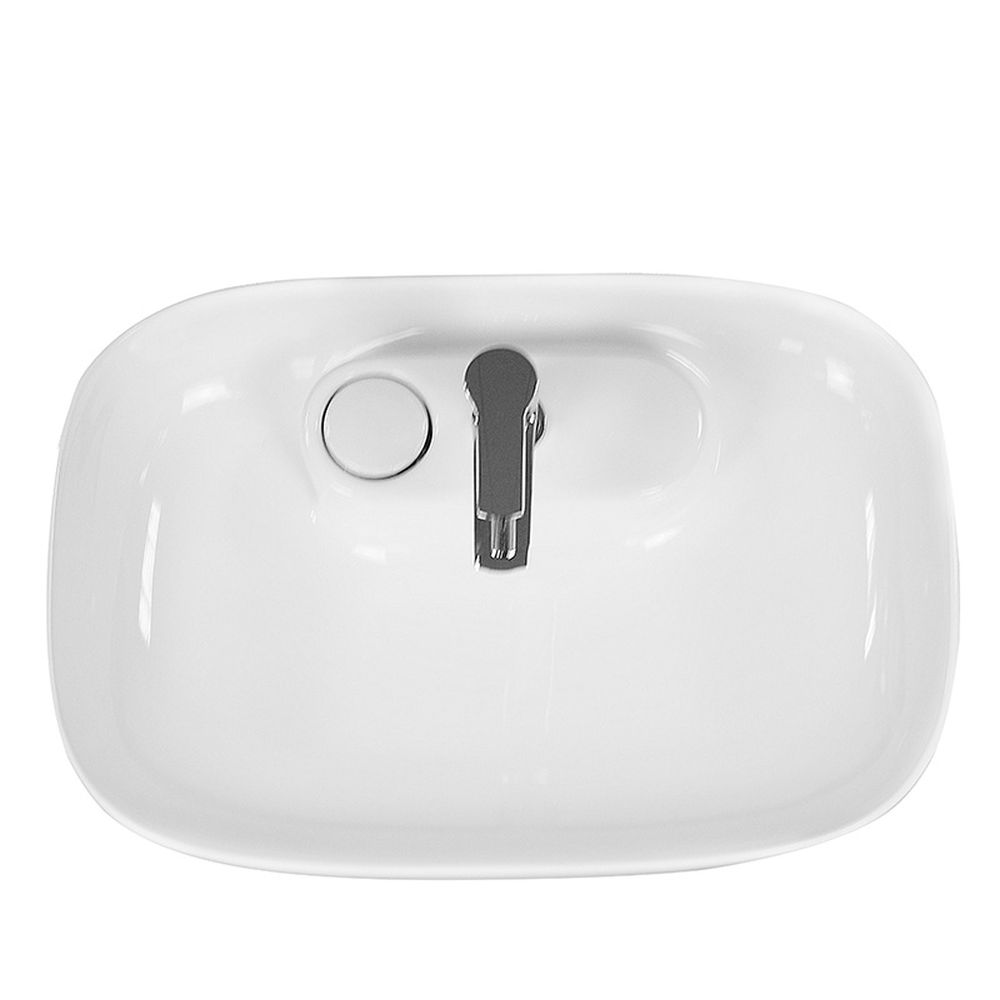 Lavoar pe blat alb lucios, dreptunghiular, 60 cm, Fluminia Pallas-V, ventil cu capac ceramic inclus [3]