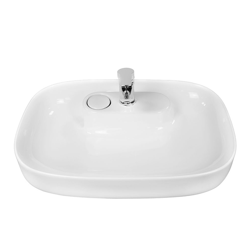 Lavoar pe blat alb lucios, dreptunghiular, 60 cm, Fluminia Pallas-V, ventil cu capac ceramic inclus [2]