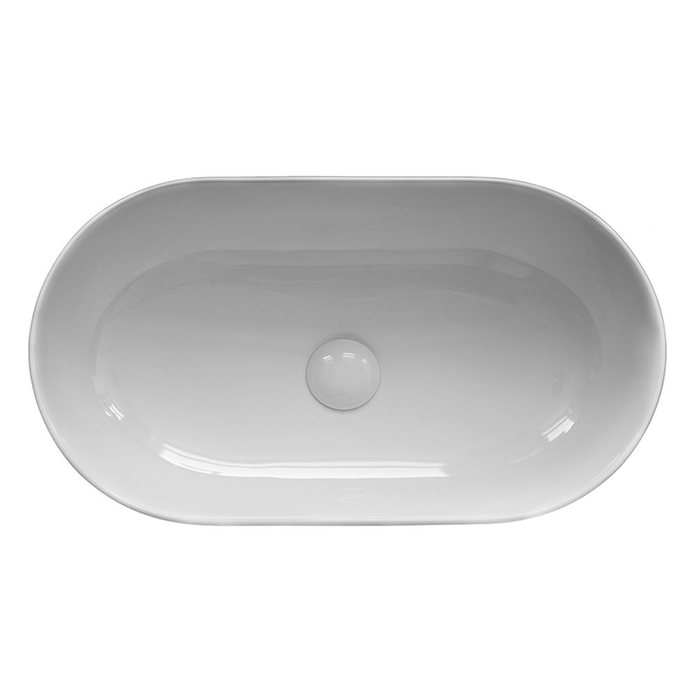Lavoar pe blat alb lucios, oval, 55 cm, Fluminia Ariel, cu baza poligonală [2]