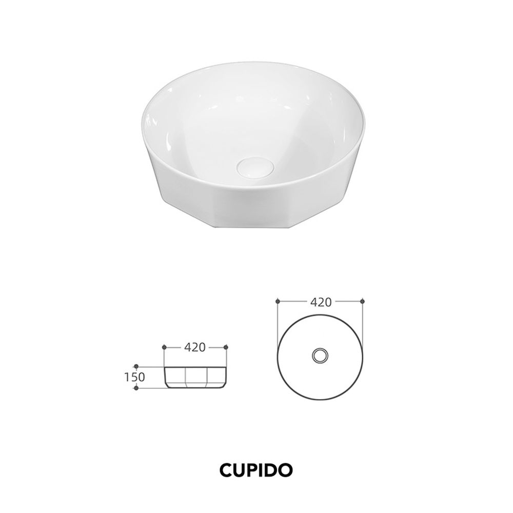 Lavoar pe blat alb lucios, rotund, 42 cm, Fluminia Cupido, cu baza poligonală [4]