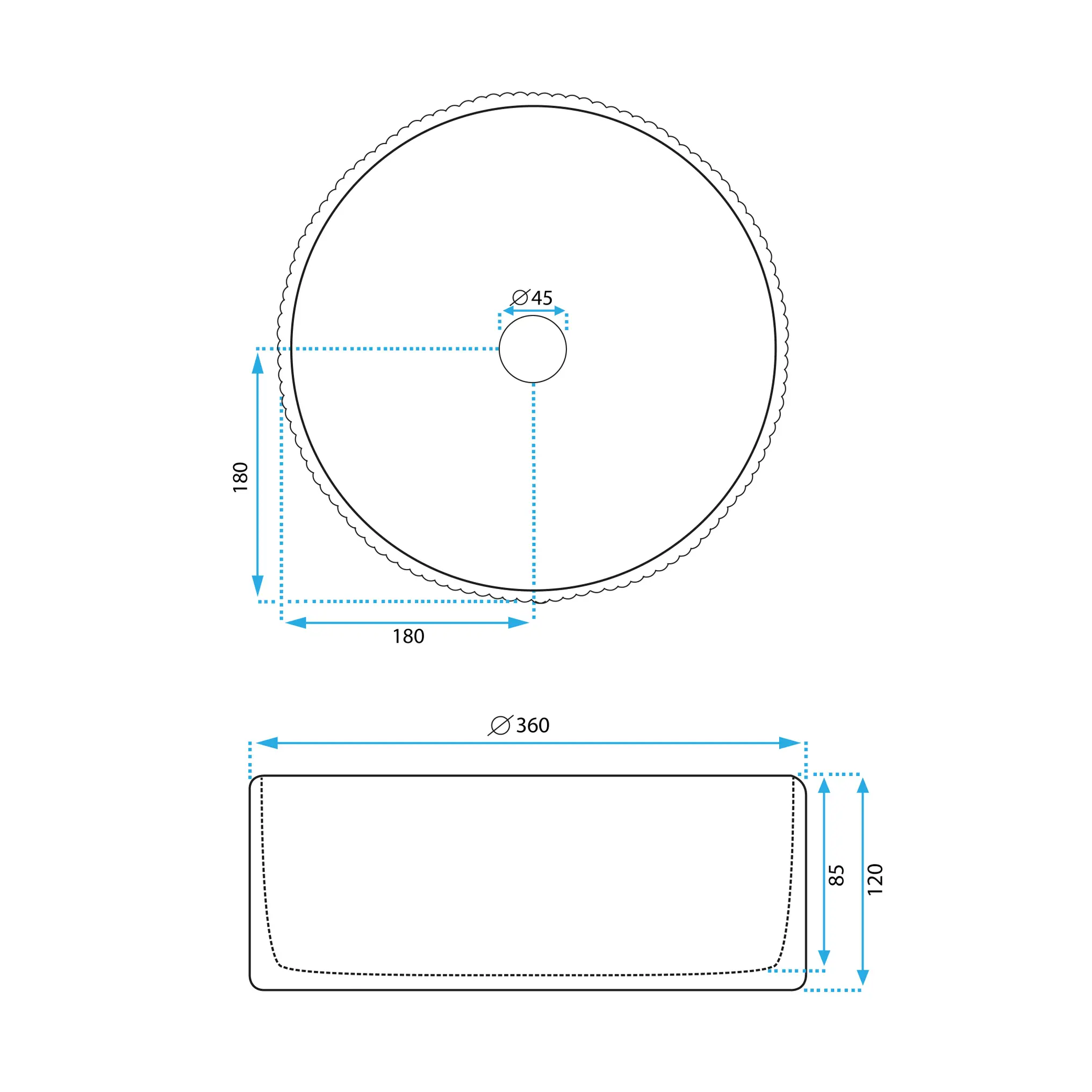 Lavoar pe blat alb lucios, rotund, cu riflaje 3D, Rea Selina [7]